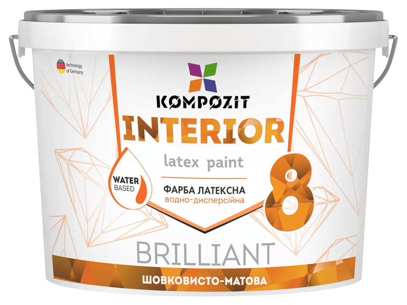 Фарба інтер'єрна INTERIOR 8, 0,9 л, білий, шовковисто-матовий 00112 фото