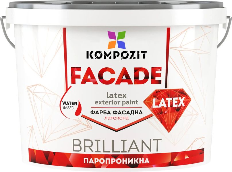 Фарба фасадна Kompozit Facade Latex, 1,4 кг, білий, матовий, A 57530 фото