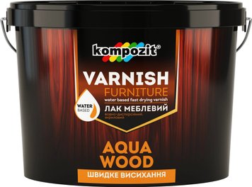 Лак для меблів Kompozit Aqua Wood, 10 л, безбарвний, глянсовий 70648 фото