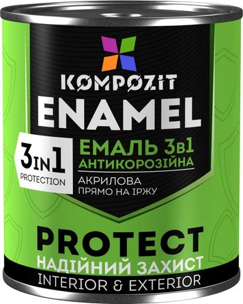 Эмаль антикоррозионная Kompozit Protect 3 в 1, 0,75 кг, белый, шелковисто-матовый 38948 фото