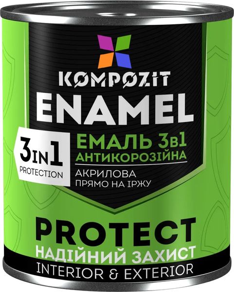 Емаль антикорозійна Kompozit Protect 3 в 1, 0,75 кг, білий, шовковисто-матовий 38948 фото