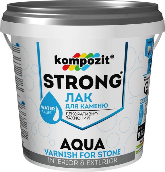 Лак для камня Kompozit Strong Aqua, 0,75 л, бесцветный, глянцевый 38066 фото