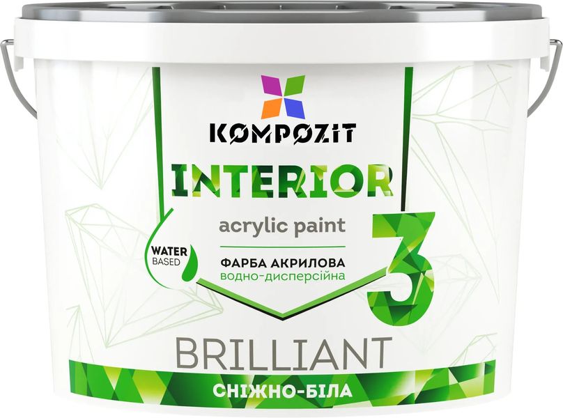 Фарба інтер'єрна Kompozit Interior 3, 1,4 кг, білий, матовий 57433 фото